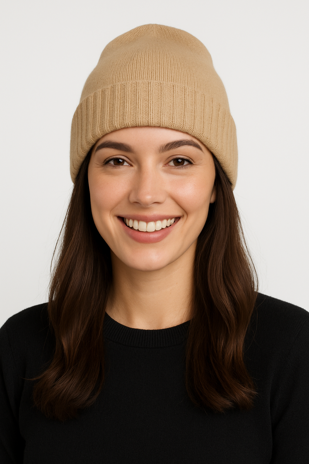 Cuffia beige in maglia rasa