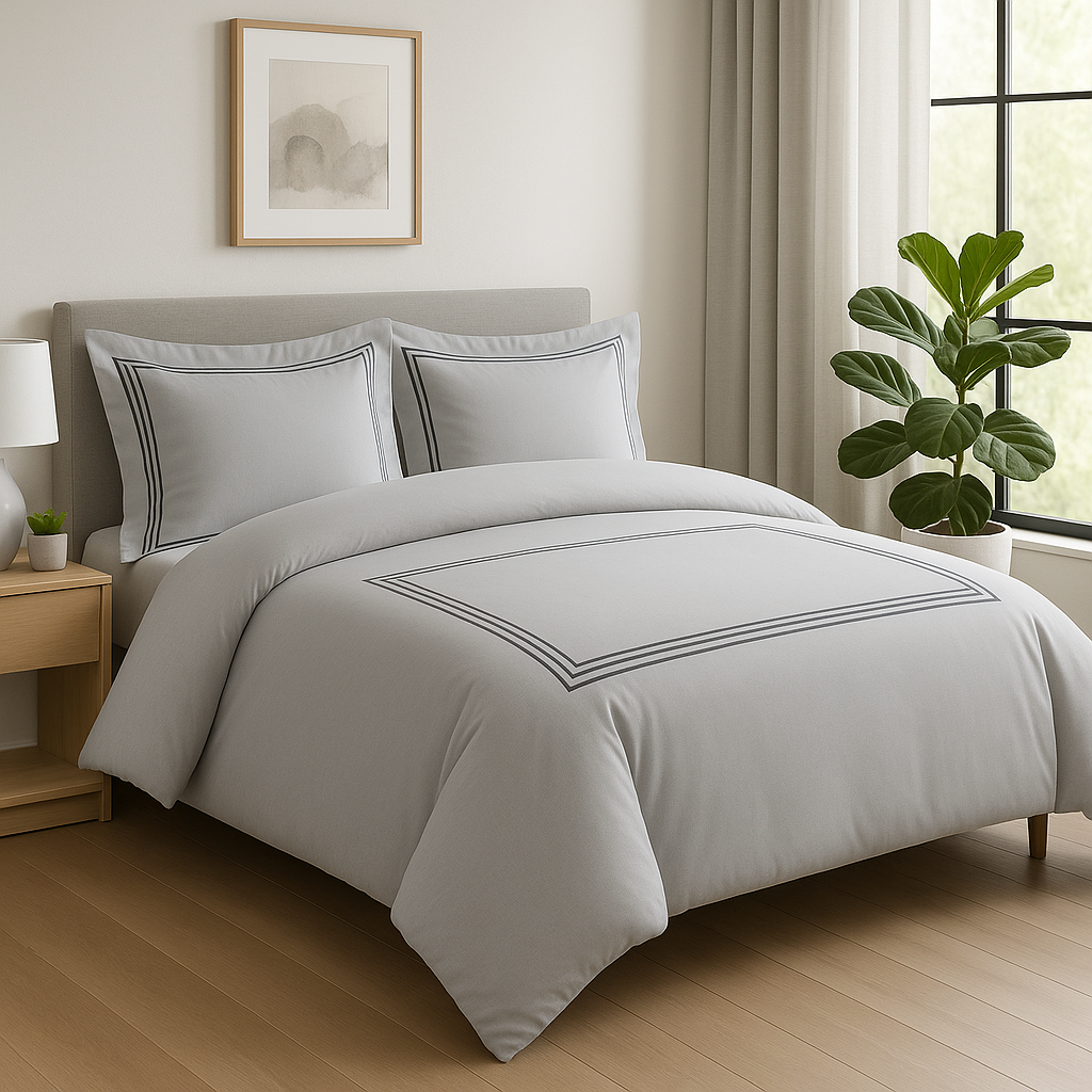 Completo Copripiumone Cotone Percalle Cordonetto ANACLETO Sacco 250x200x40 cm / Grigio chiaro - 168 € CoBi Cashmere