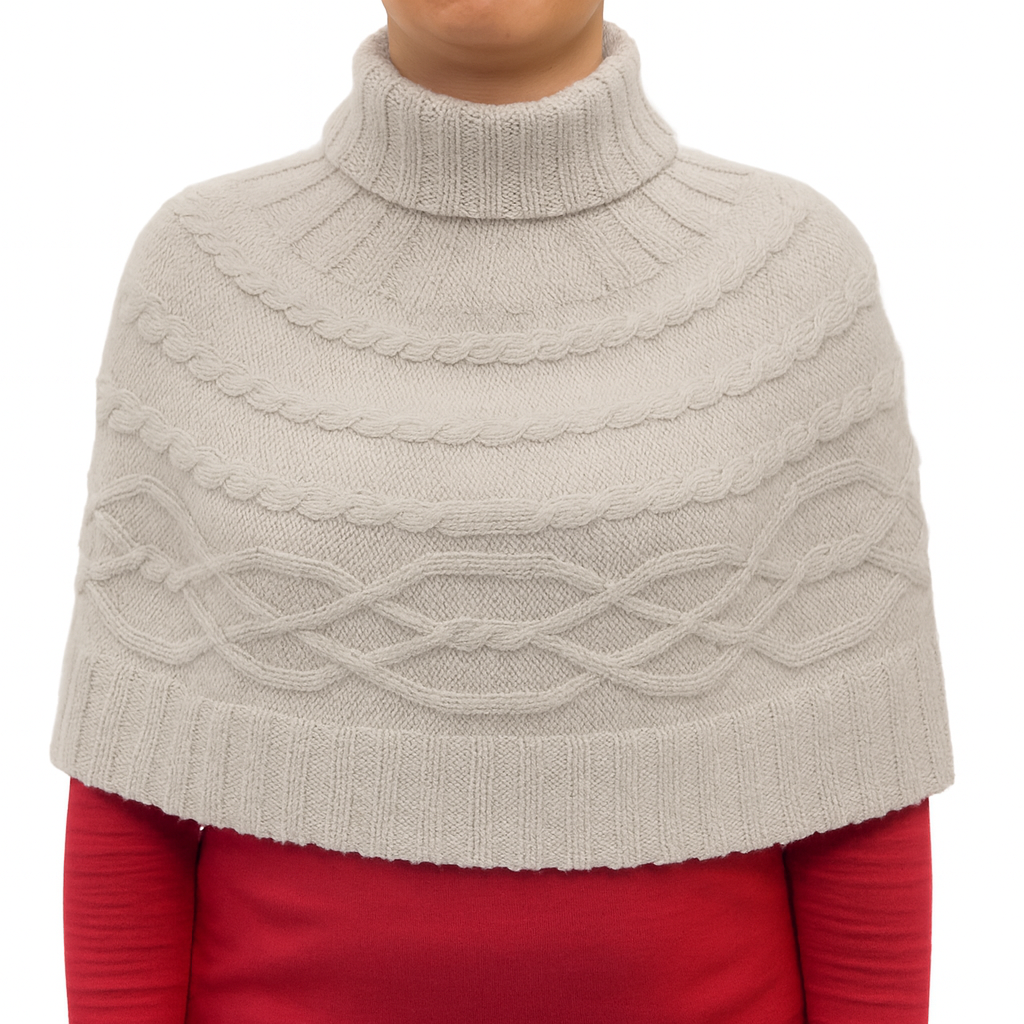 Coprispalle Mantella in maglia Puro Cashmere Bianco naturale / Taglia unica - Poncho Grigio chiaro - CO.BI 120 € CoBi