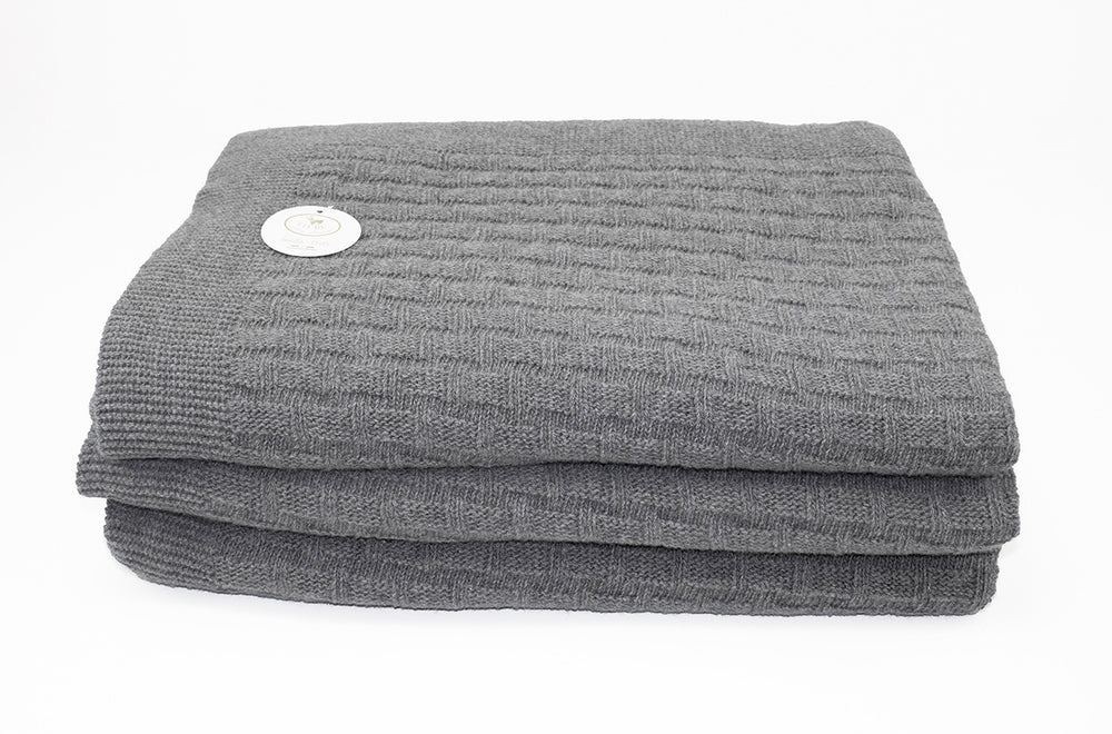 Coperta OSCAR in maglia Cashmere e Lana Grigio / King size 270x230 - Coperte Greggio - CO.BI piegato grigio lavorato