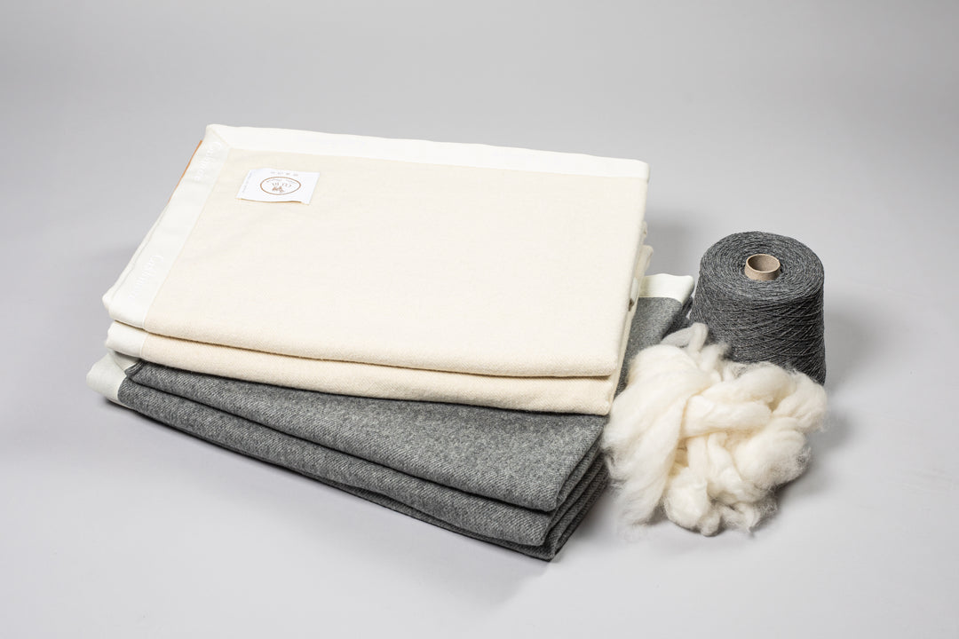 Coperta DESY Cashmere e Lana Bianco naturale / King Size 270x230 - Coperte - CO.BI pila chiaro grigio piegato tessile