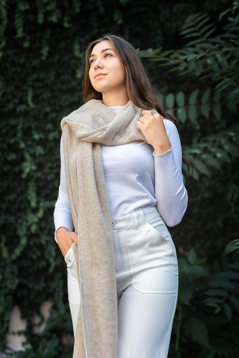 Stola CASHMERE Puro Cashmere Beige / 50x200 - Sciarpa Grigio Medio - CO.BI donna modelli luce beige finemente 240 € CoBi
