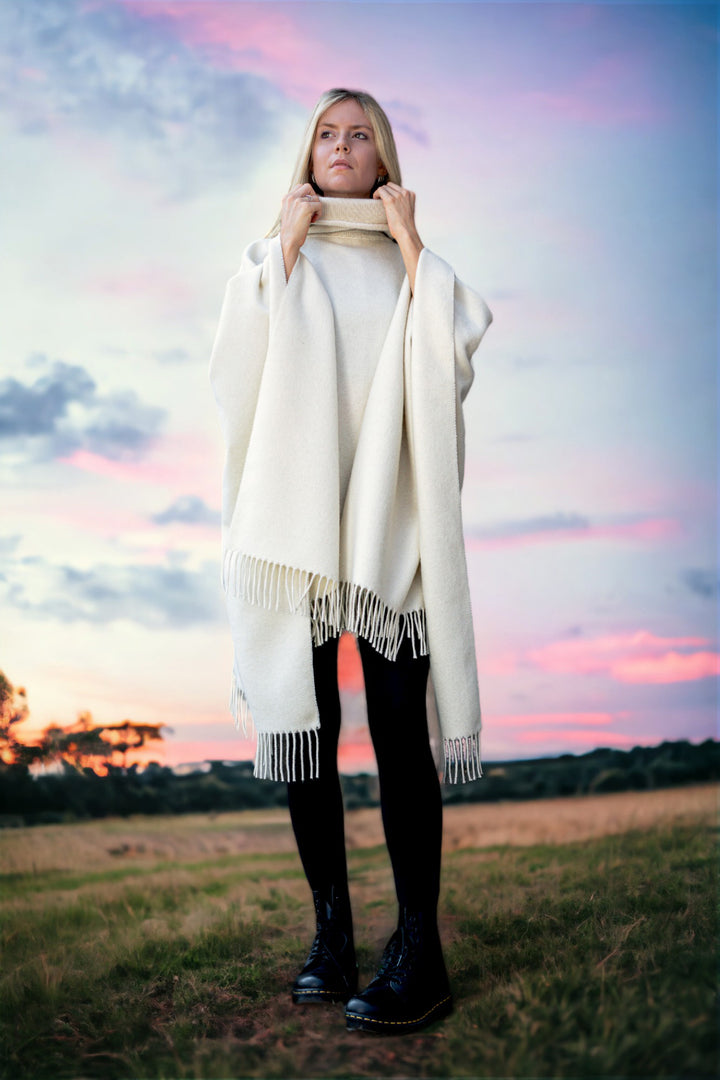 Poncho ELLIE Puro Cashmere Bianco naturale / 135x180 - Mantella - Grigio chiaro - CO.BI donna color crema poncho nero