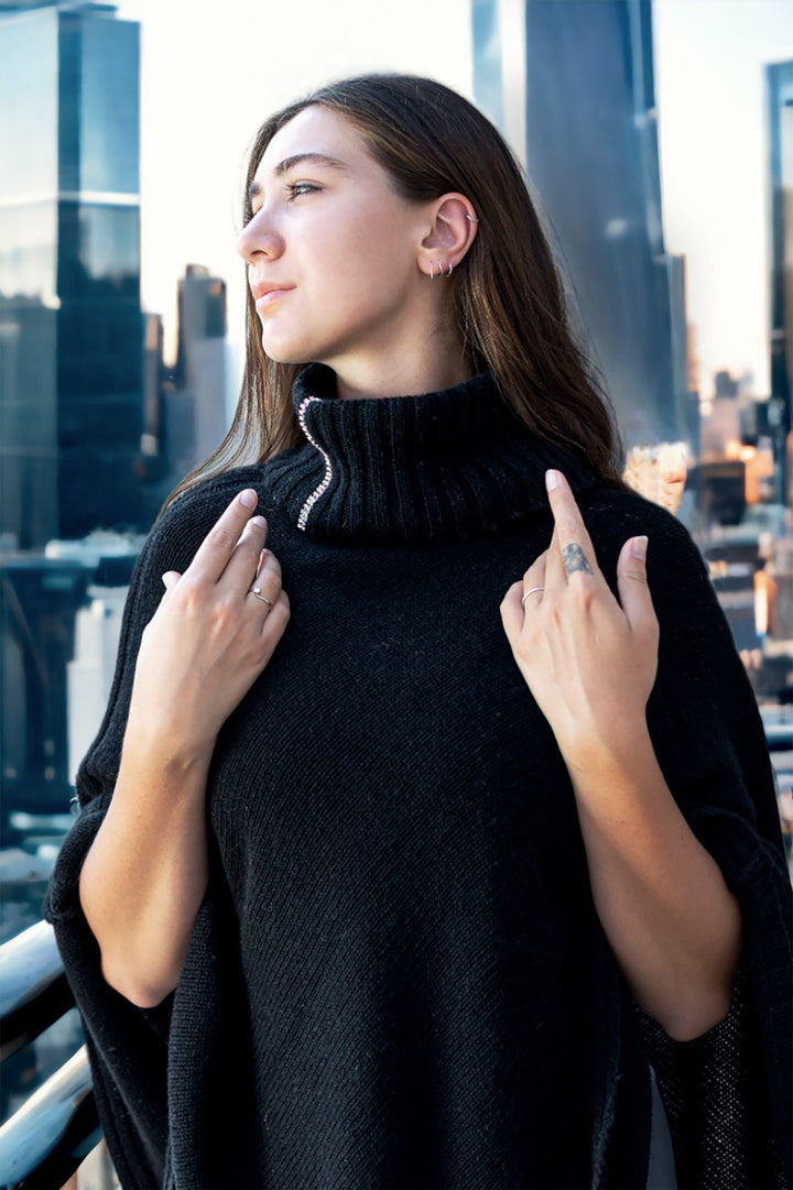 Il Poncho Puro Cashmere - Mantella - Marrone - CO.BI donna nero dolcevita poncho cerniera CoBi