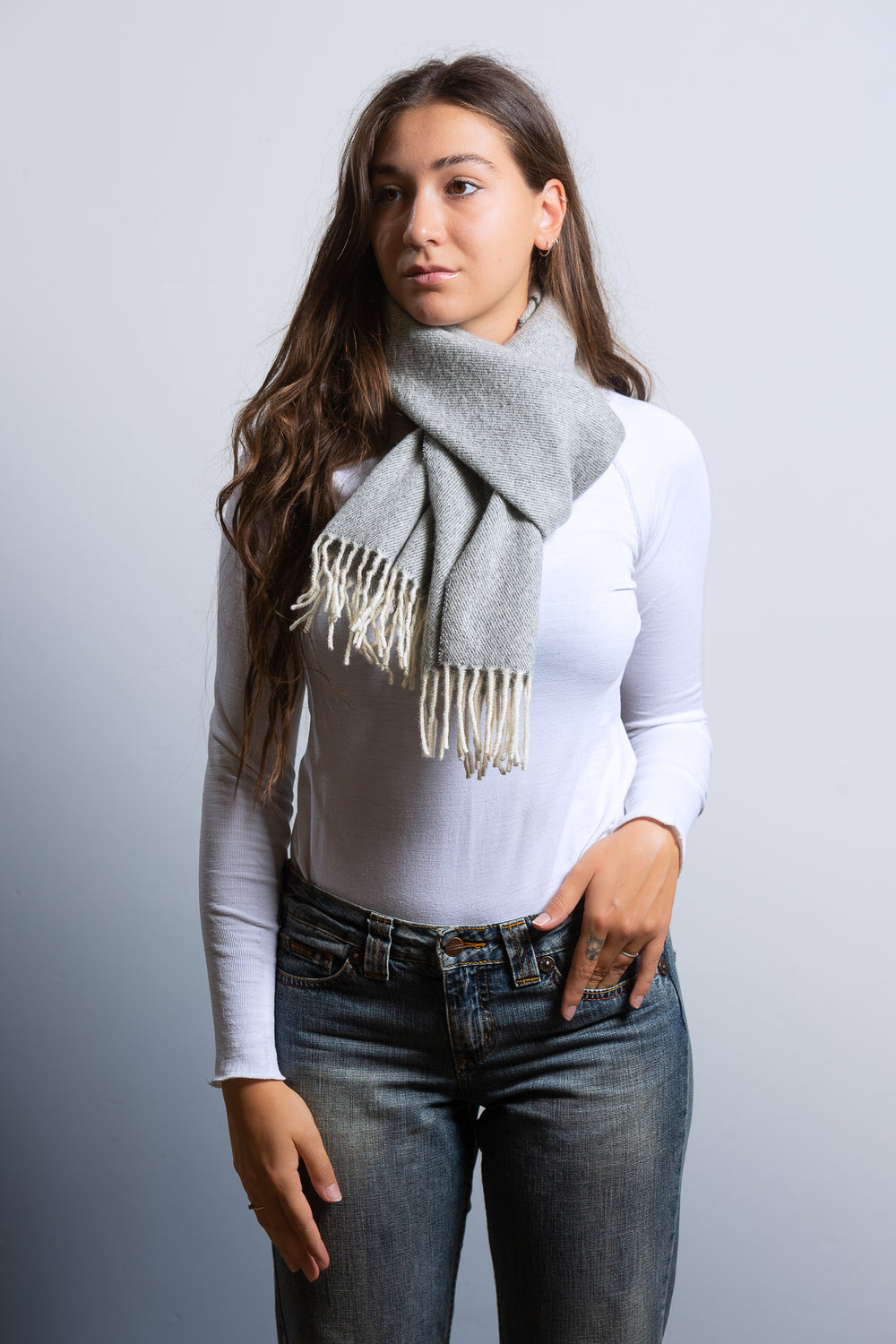 Sciarpa EOLO Cashmere e Lana 35x180 / Grigio chiaro - Azzurro - CO.BI luce grigio lana sciarpa bianco 59 € CoBi