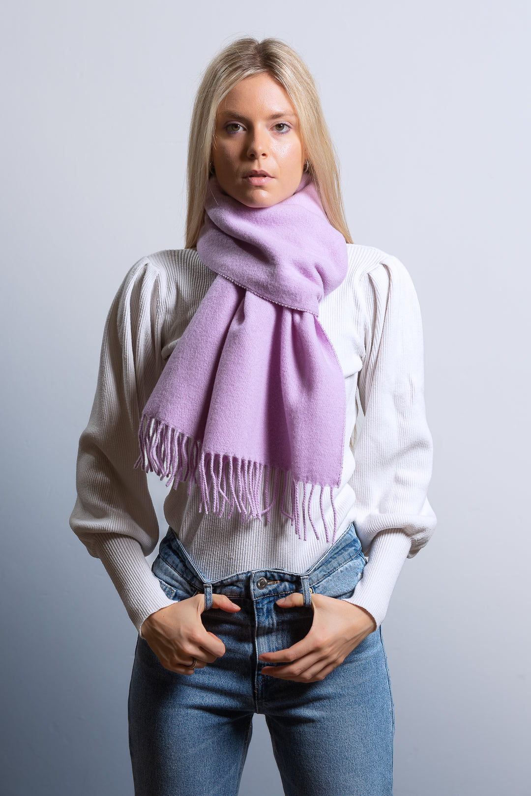 Sciarpa EOLO Cashmere e Lana 35x180 / Lilla - Azzurro - CO.BI morbido luce viola sciarpa frangiato 59 € CoBi