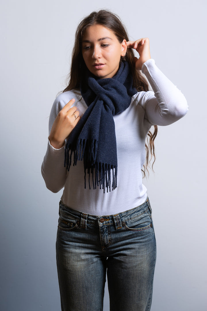 Sciarpa EOLO Cashmere e Lana 35x180 / Blu navy - Azzurro - CO.BI giovane donna scuro blu frangiato 59 € CoBi