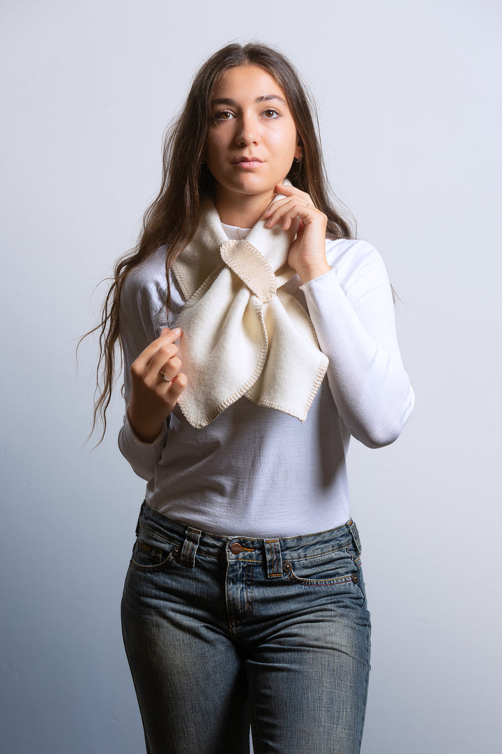 Sciarpa BEL Lana e Viscosa Naturale Beige / 22x110 cm - Azzurro - CO.BI Cashmere donna color crema bavaglino sciarpa