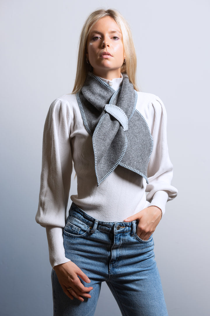 Sciarpa BEL Lana e Viscosa Naturale Grigio chiaro / 22x110 cm - Azzurro - CO.BI Cashmere donna grigio sciarpa bianco