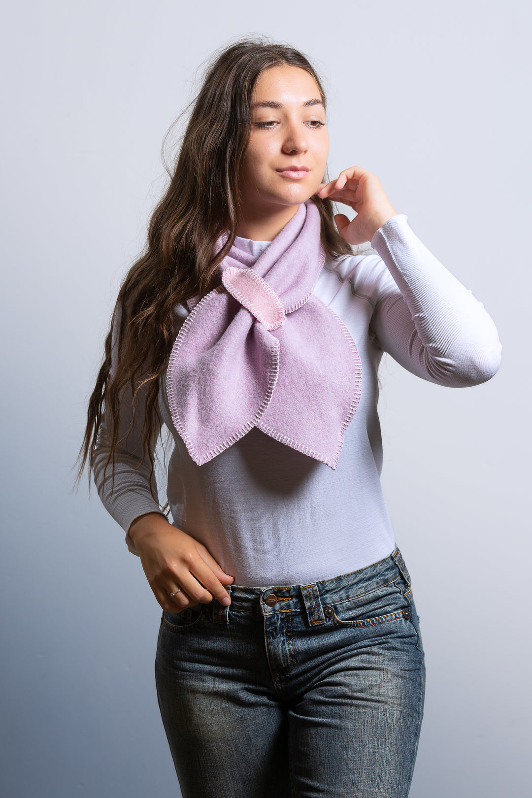 Sciarpa BEL Lana e Viscosa Naturale Lilla / 22x110 cm - Azzurro - CO.BI Cashmere color lavanda lavorato a maglia