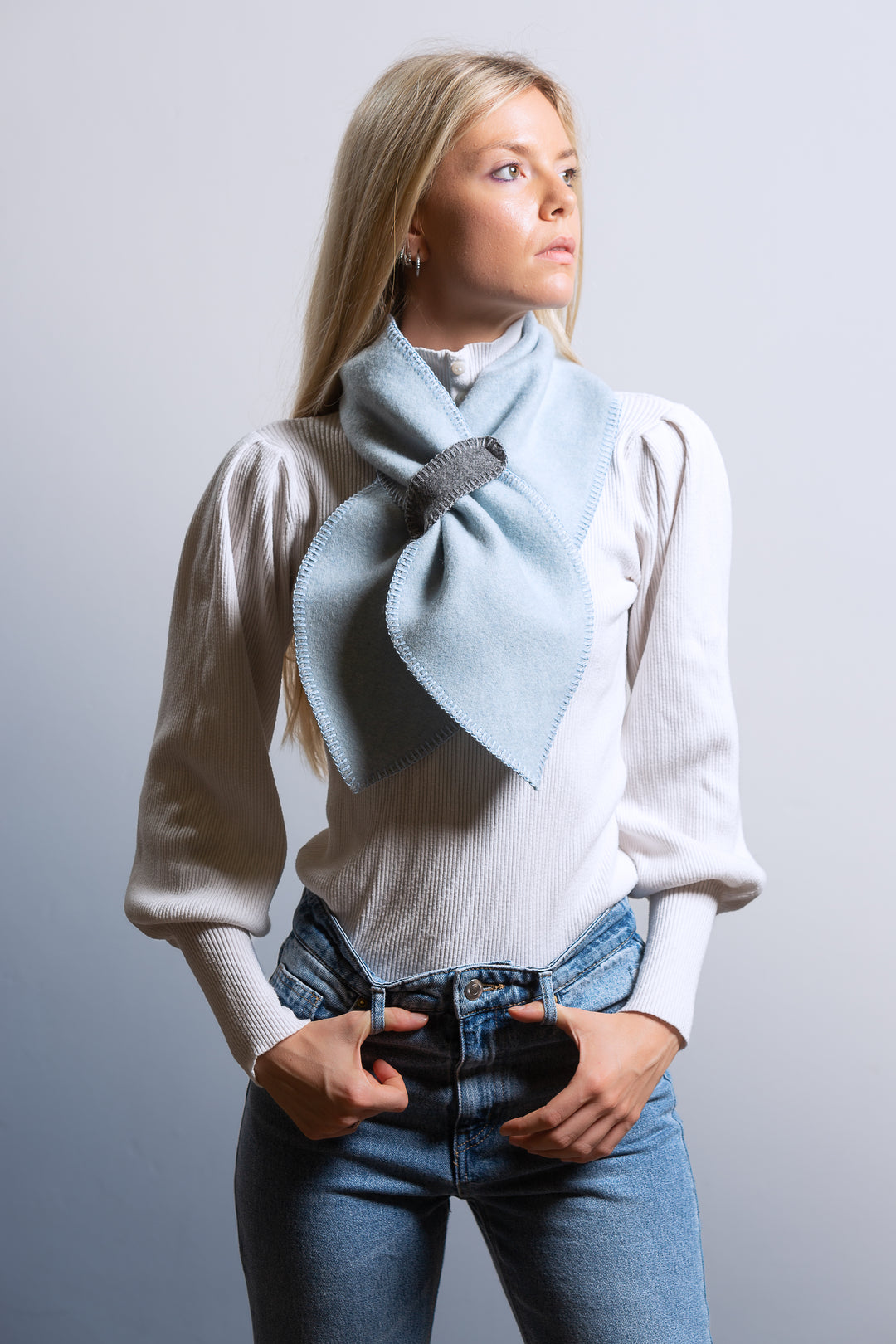 Sciarpa BEL Lana e Viscosa Naturale Azzurro / 22x110 cm - CO.BI Cashmere luce blu sciarpa grigio 65 € CoBi