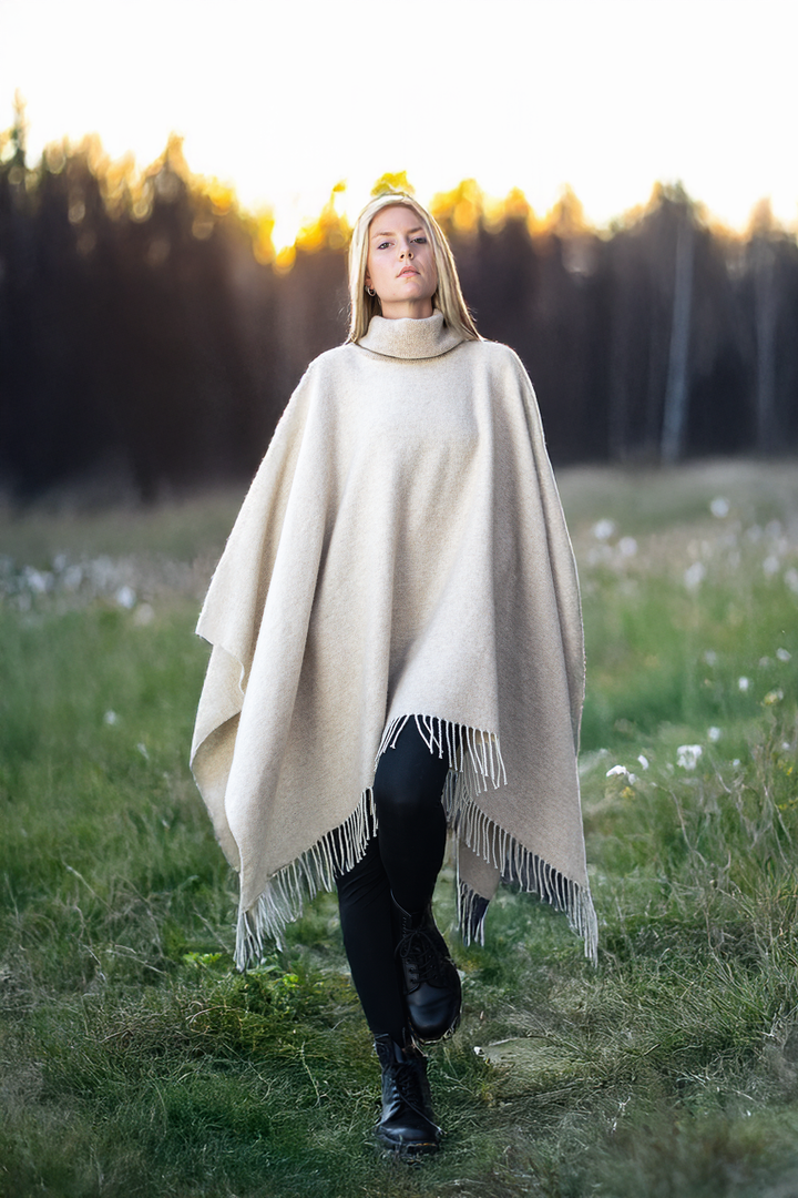 Poncho ELLIE Puro Cashmere Beige / 135x180 - Mantella - Grigio chiaro - CO.BI donna color crema incappucciato poncho
