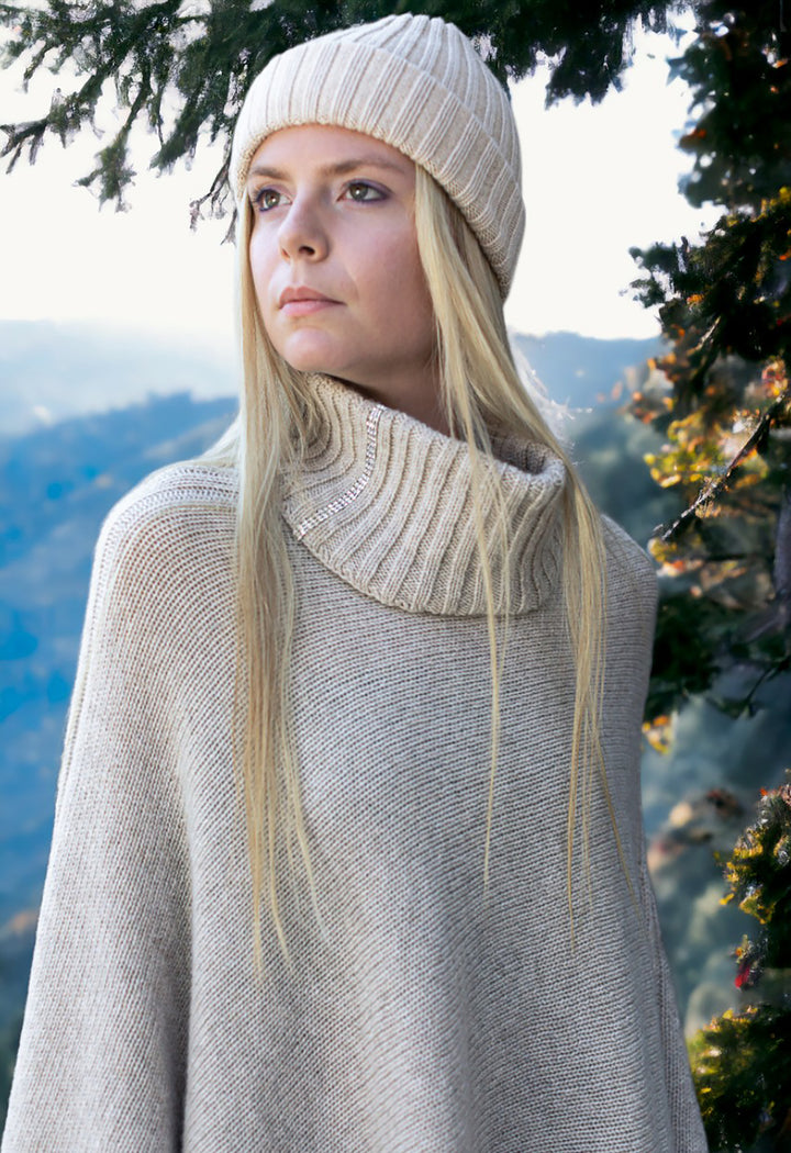 Il Poncho Puro Cashmere Beige / 135x180 - Mantella - Marrone - CO.BI donna beige maglia berretto cappuccio 359 € CoBi