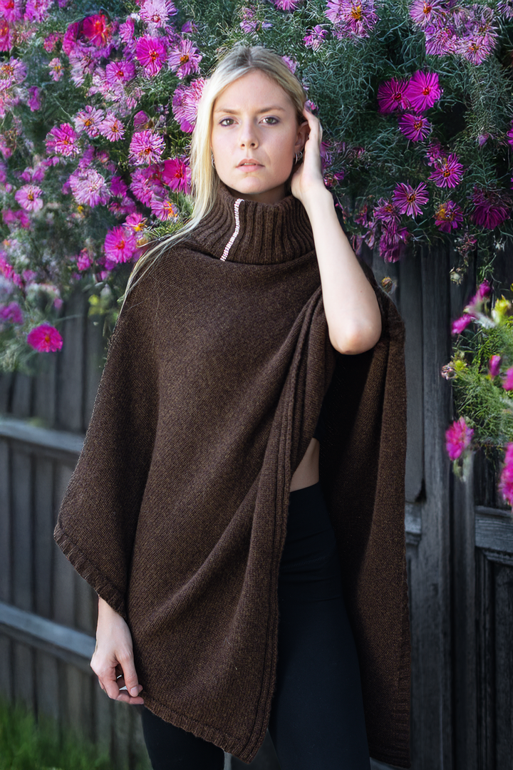 Il Poncho Puro Cashmere Marrone / 135x180 - Mantella - CO.BI marrone maglia poncho dolcevita collare 359 € CoBi