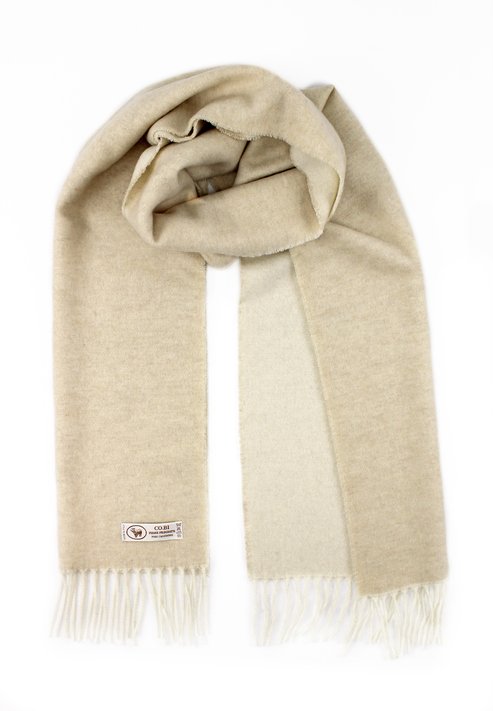 Sciarpa DOUBLE Puro Cashmere Tortora/Greggio / Stola 70x180 - Azzurro/Grigio - CO.BI luce beige crema bicolore