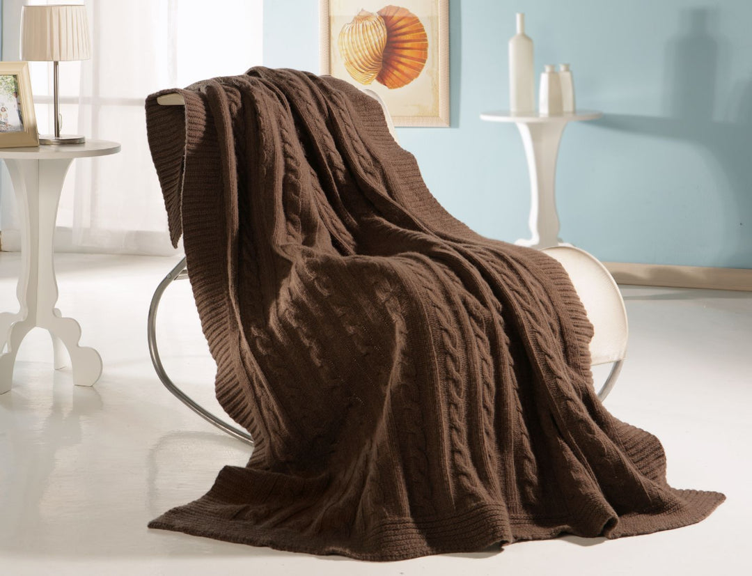 Plaid TRECCIA Cashmere e Lana Marrone - Grigio Medio - CO.BI marrone cavo maglia lancio coperta 255 € CoBi