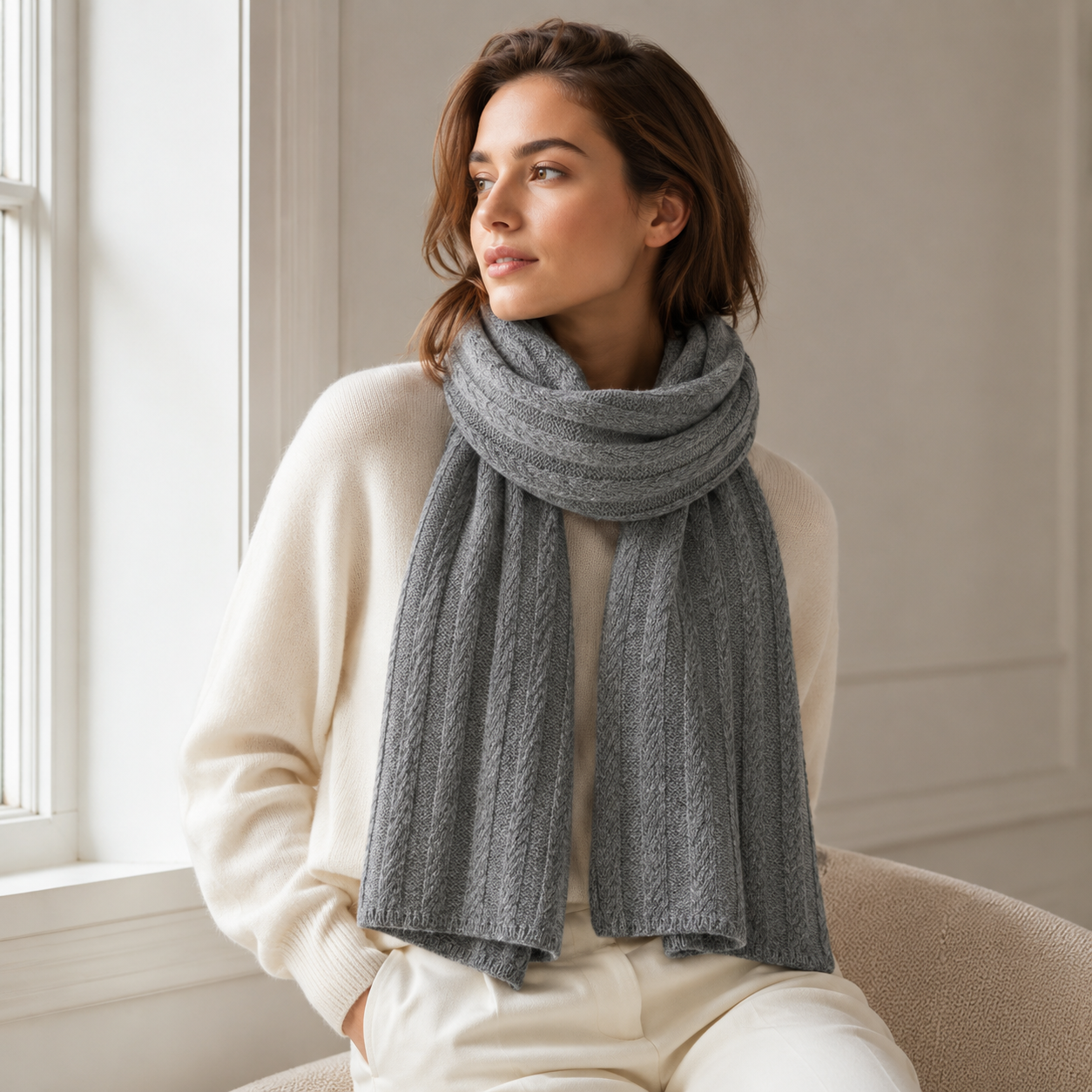 Sciarpa di maglia in cashmere grigio