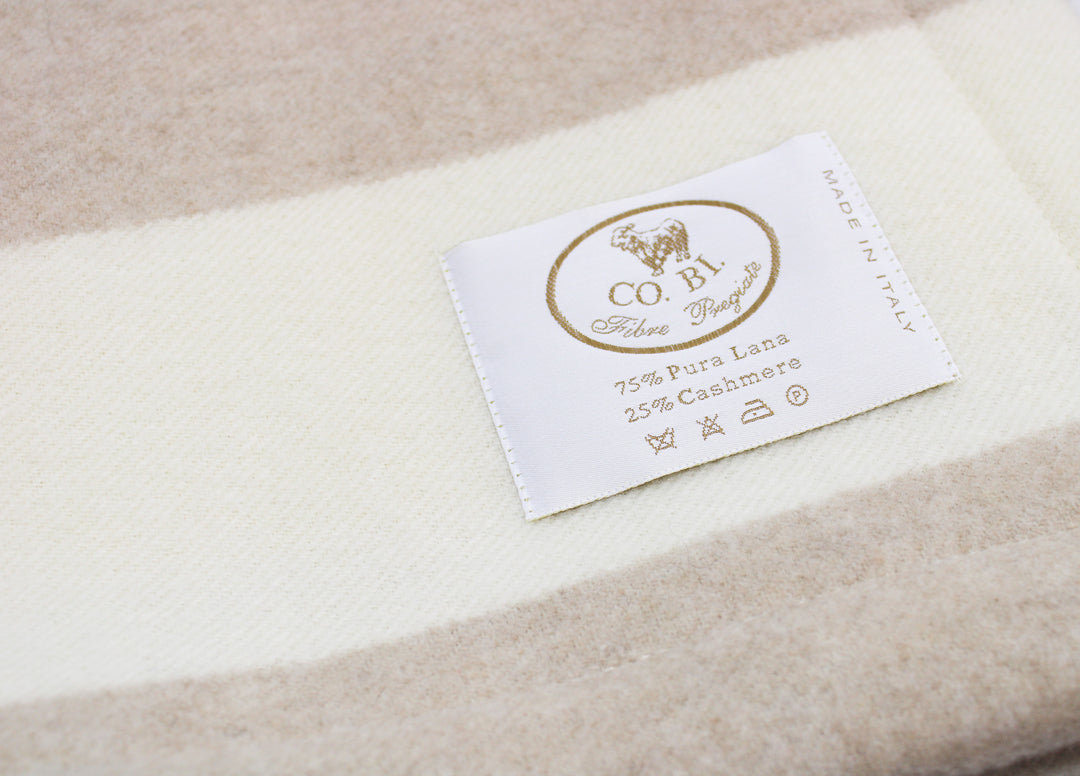 Lightweight 2 LARGE STRIPES  Blanket Cashmere and Wool with Folded edge