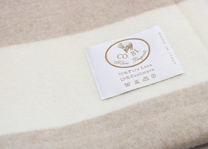 Lightweight 2 LARGE STRIPES  Blanket Cashmere and Wool with Folded edge
