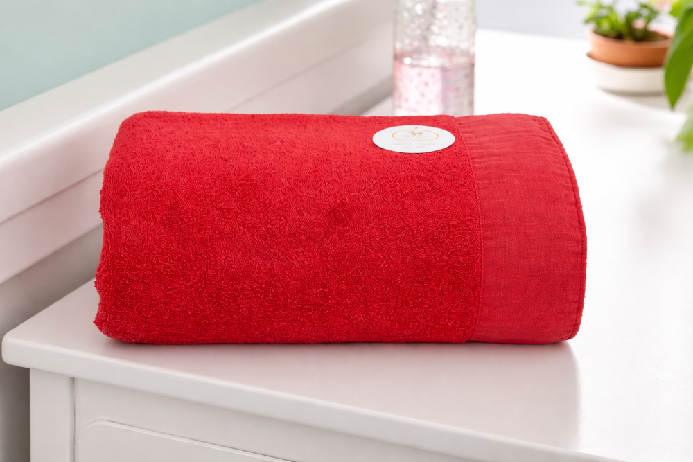 Telo bagno doccia di spugna colore rosso