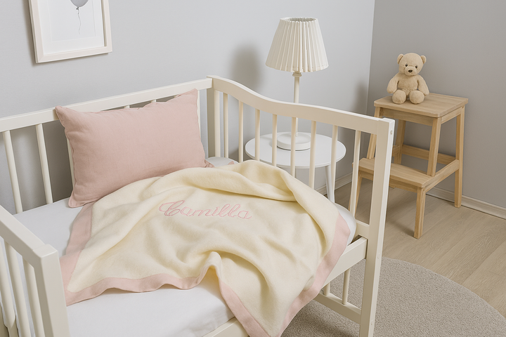Baby Blanket AMORE embroidered Camilla Wool and Silk