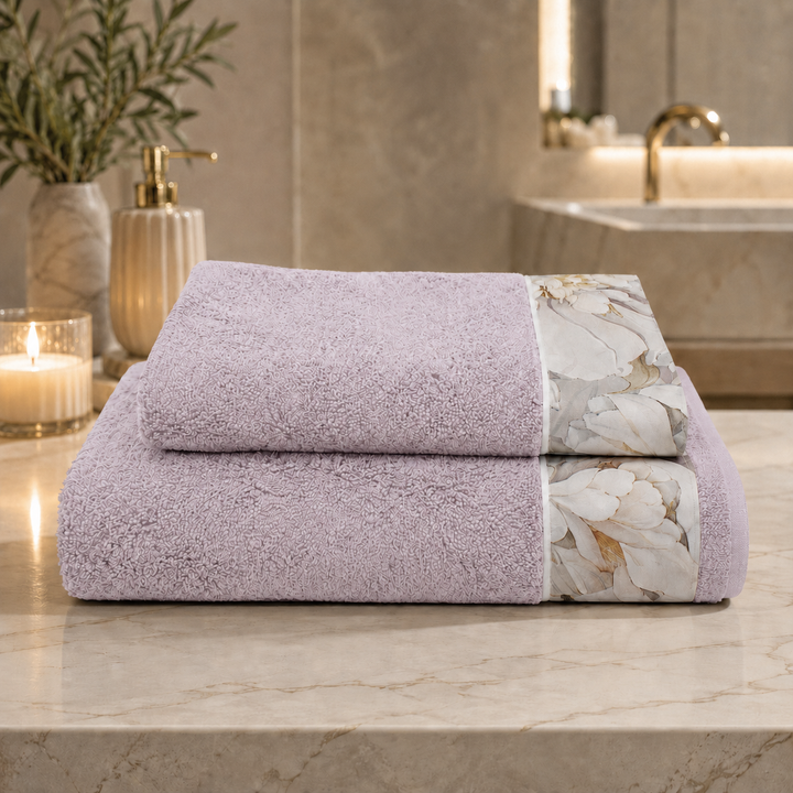 Coppia asciugamani bagno in spugna di cotone 100% BARBARA