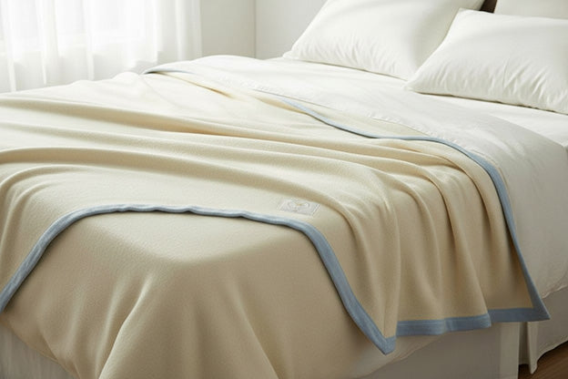 Pure Norwegian Wool Winter Blanket with Blue Edge