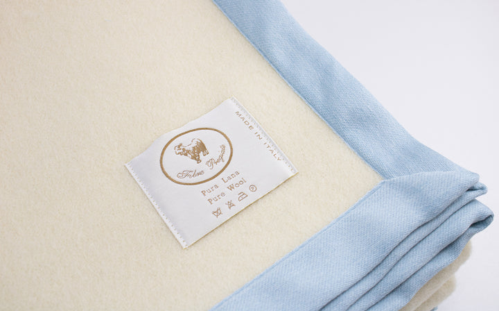 Pure Norwegian Wool Winter Blanket with Blue Edge