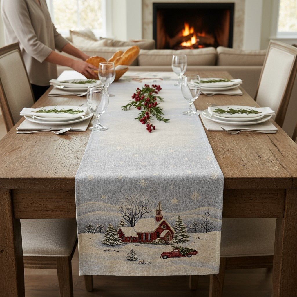 runner di Natale con casette innevate