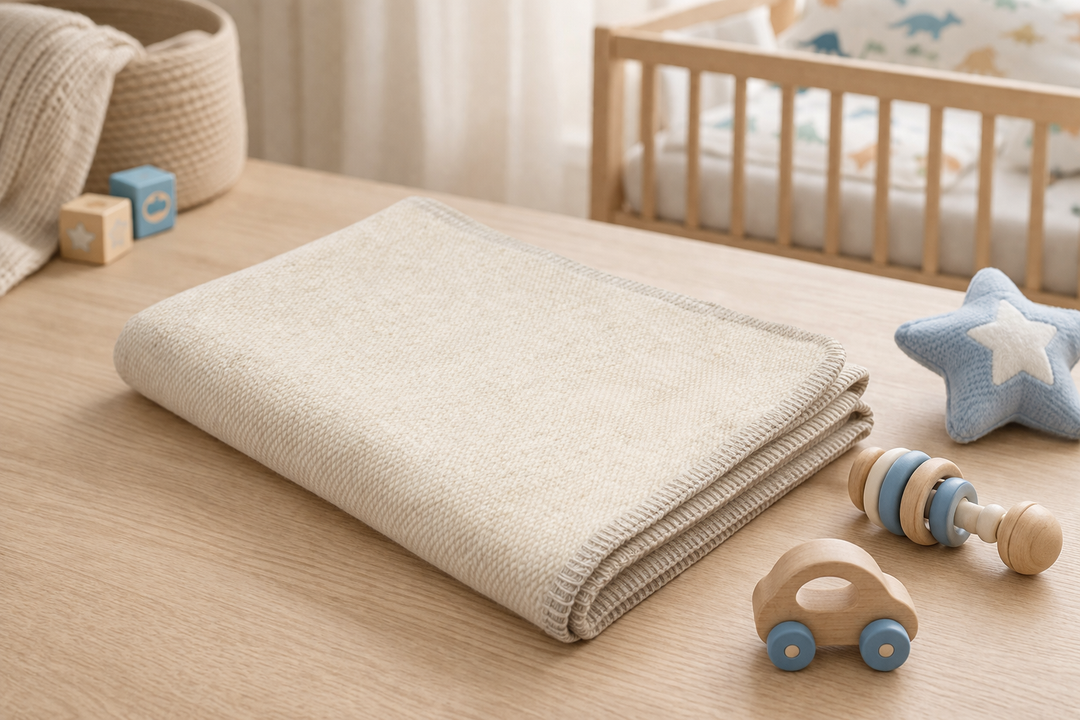 Coperta di lana e cashmere beige con bordo beige