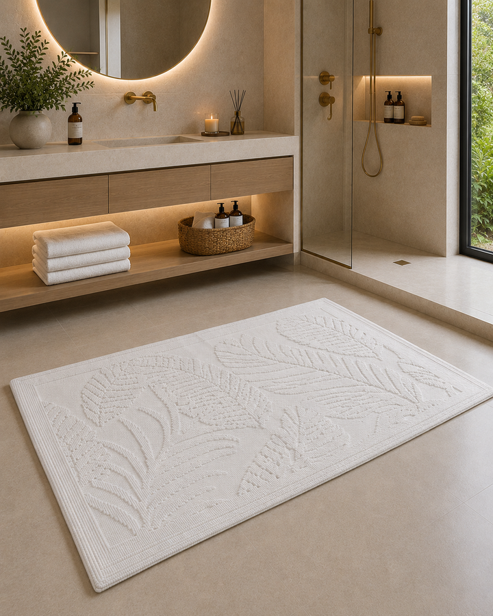 Tappeto da bagno con palme bianco