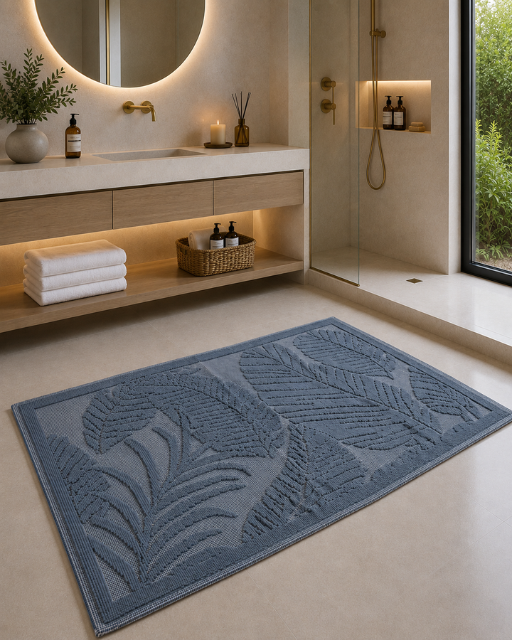 Tappeto da bagno con palme blu