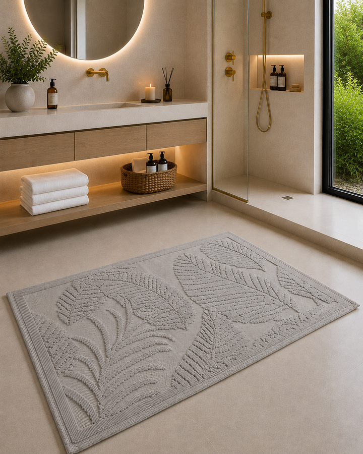 Tappeto da bagno con palme grigio