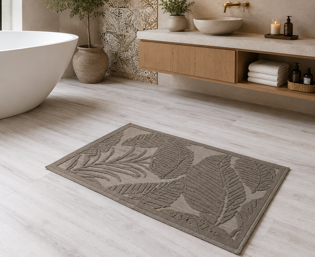 Tappeto da bagno con palme marrone