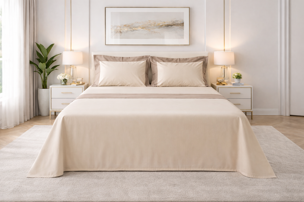 Lenzuola di raso beige e marrone