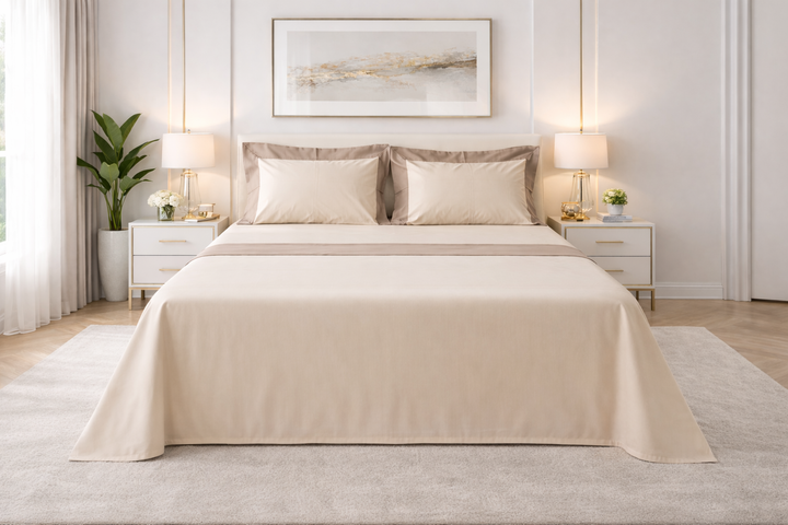 Lenzuola di raso beige e marrone