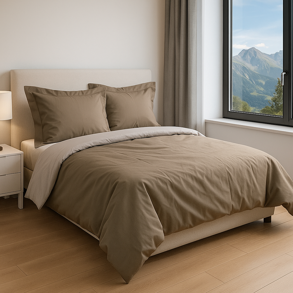 Completo Copripiumone Cotone Percalle Double face ANACLETO Sacco 250x200x40 cm / Marrone - 161 € CoBi Cashmere