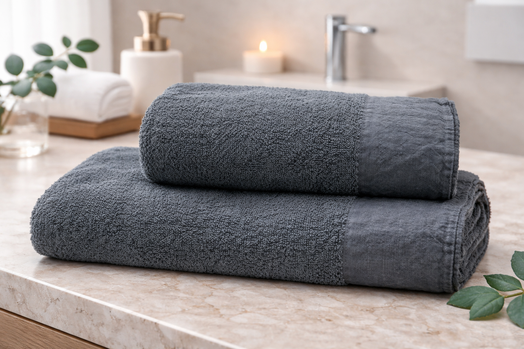 Asciugamani bagno in spugna color petrolio