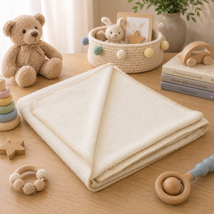 Luxury Bouclé Wool Baby Blanket with Blanket Stitch