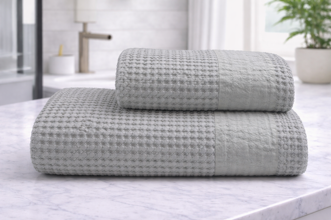 Asciugamani bagno grigio perla a nido d'ape