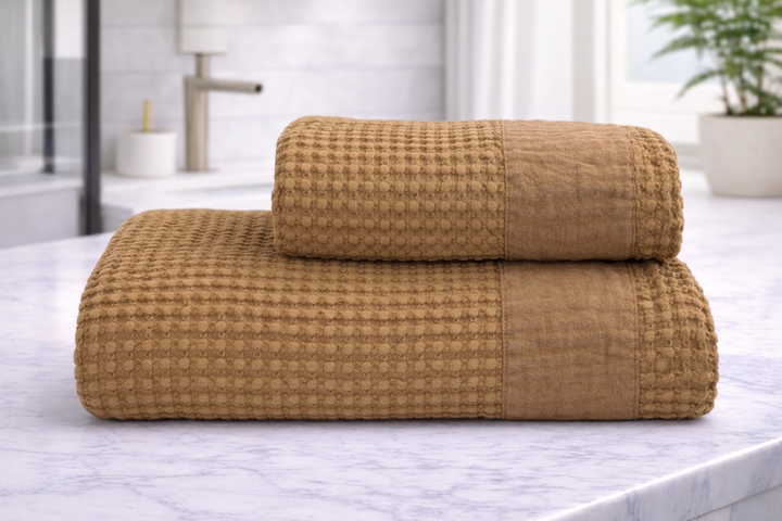 Asciugamani bagno a nido d'ape color marrone