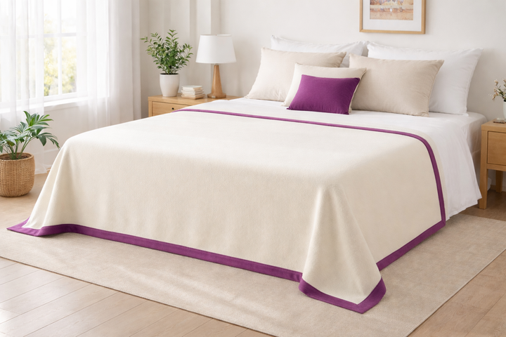 Coperta Invernale Pura Lana Norvegese con bordo ciclamino