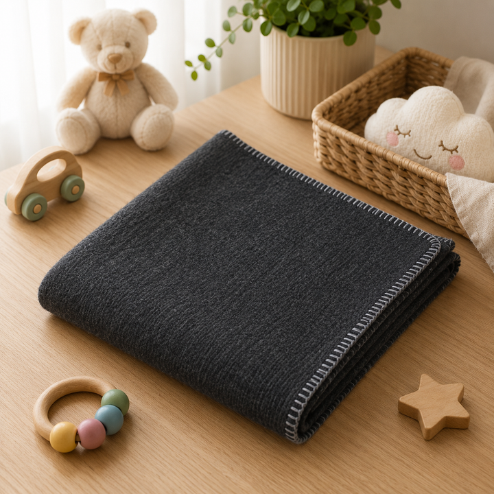 Copertina invernale ANTRACITE con bordo punto cavallo Lana e Cashmere