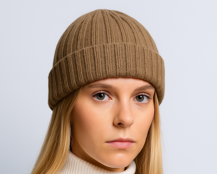 Cuffia di lana di cashmere marrone scuro
