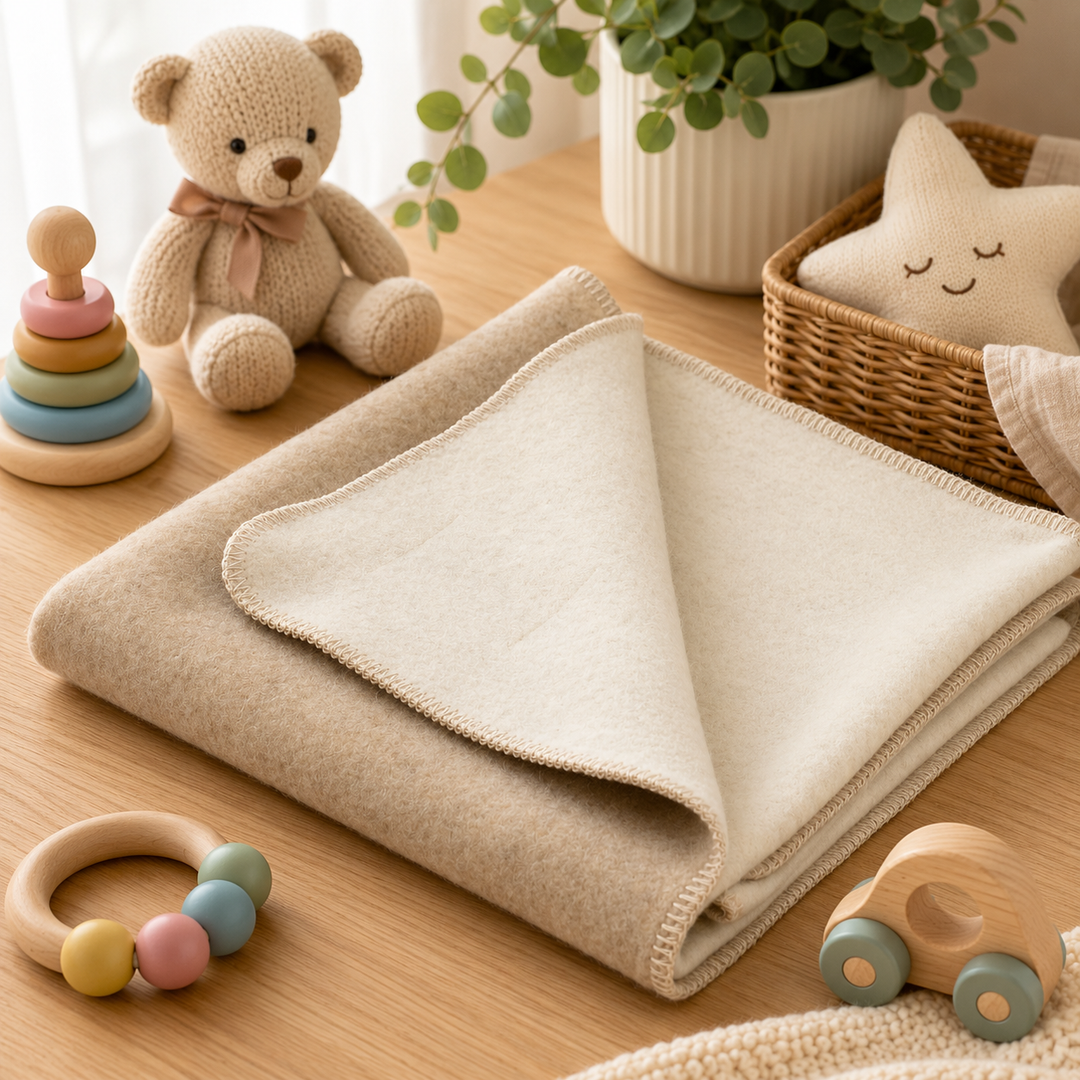Winter Cashmere and Wool Baby Blanket LIVIA with whipstitch edge