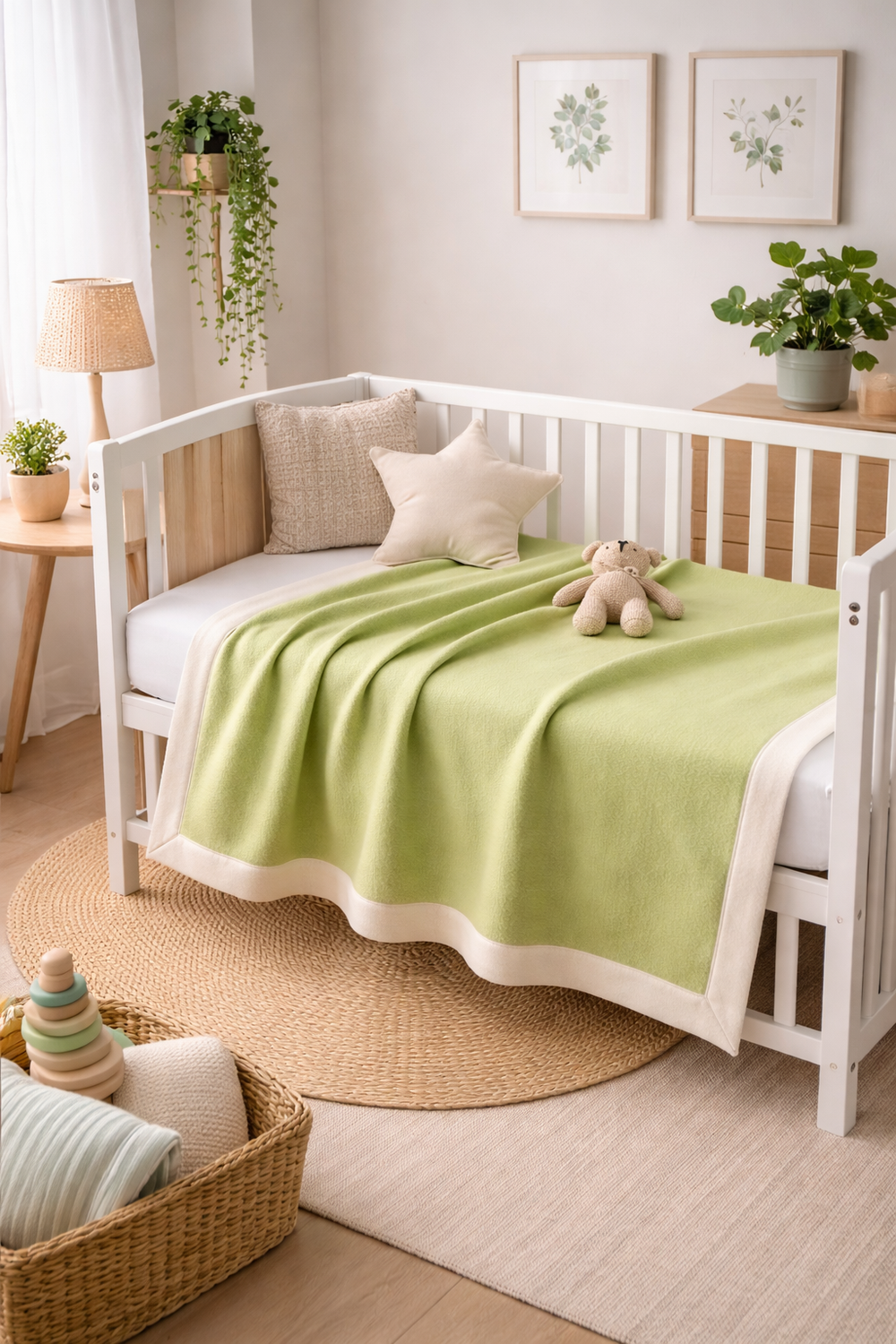 Coperta per culla di lana verde chiaro