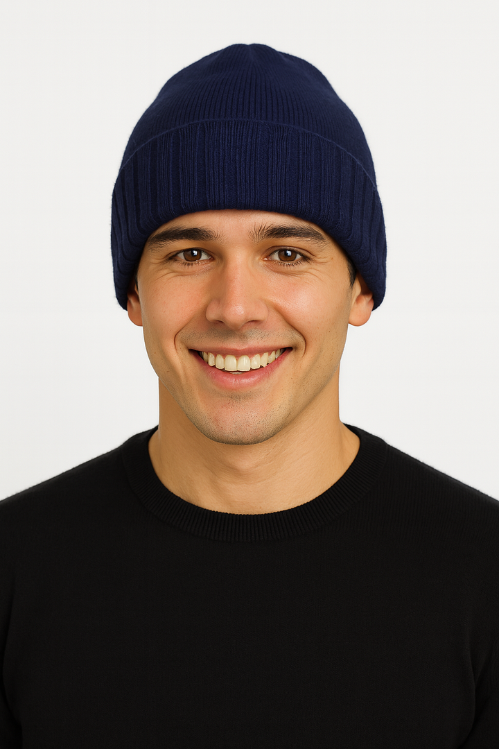 Cuffia in maglia rasa blu scuro