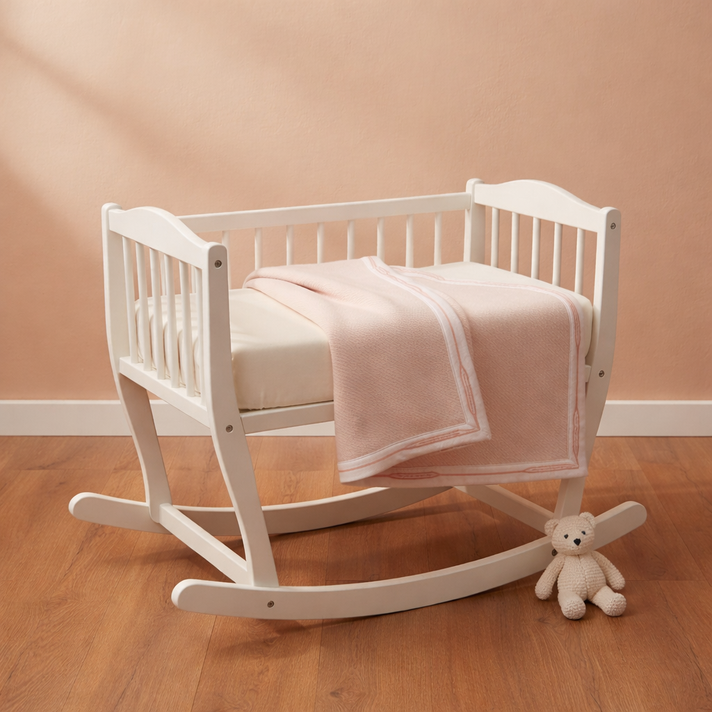 Copertina per culla colore rosa di lana e cashmere