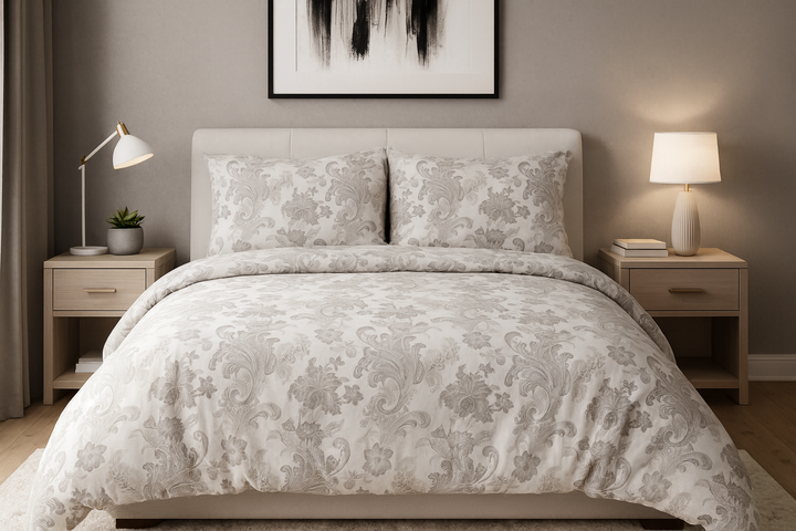 Double Duvet Cover in Cotton in Jacquard Damask