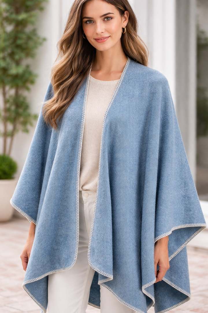 Mantella di lana merino colore blu